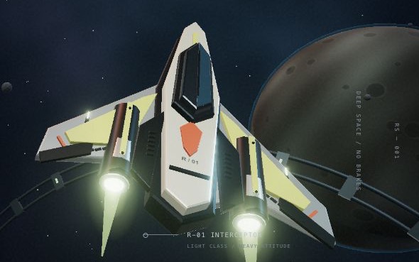 The actual 3D interceptor in Ravage Run, beside an orbital station and planet.